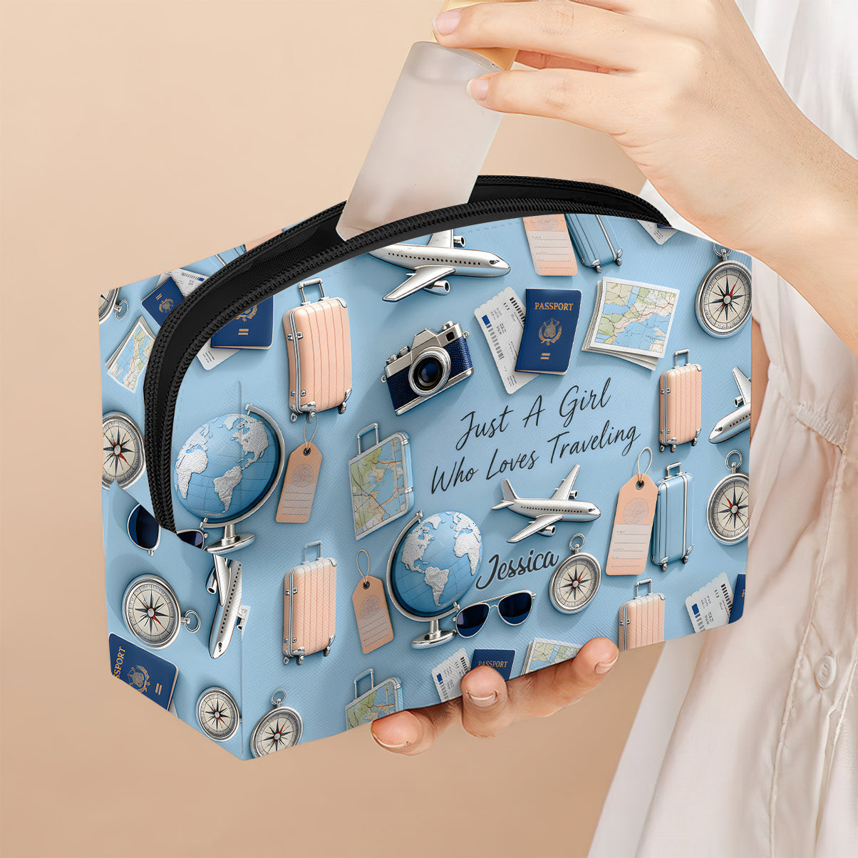 Just A Girl Who Loves Travelings - Personalized Travelling Makeup Bag