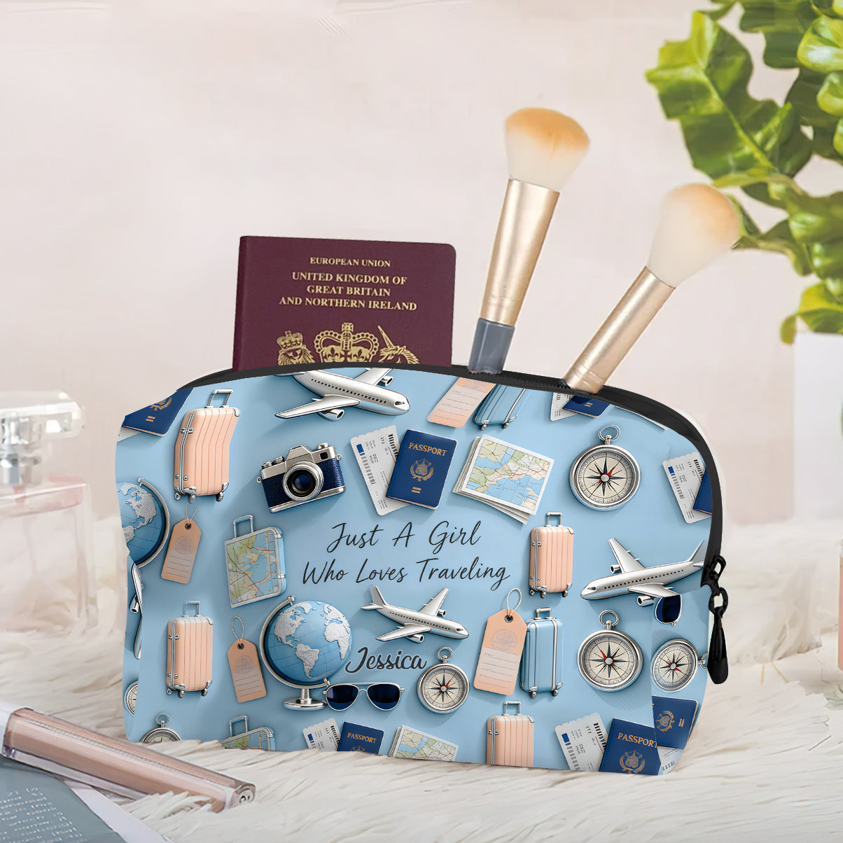 Just A Girl Who Loves Travelings - Personalized Travelling Makeup Bag
