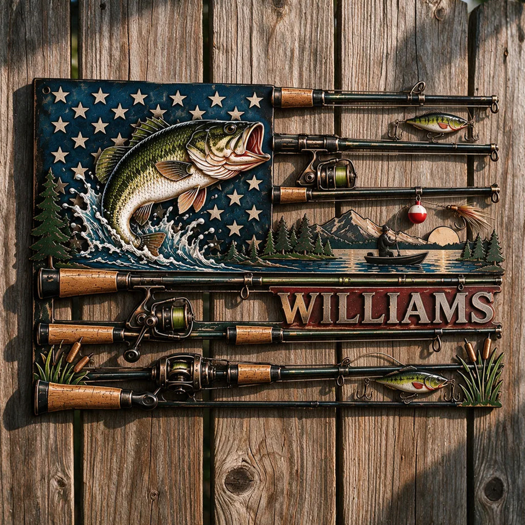 USA Fisher - Personalisierte Metalltafel für Angler