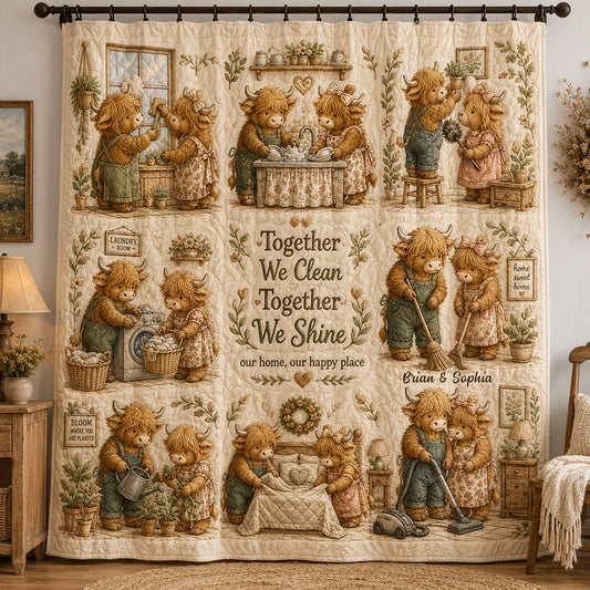 Gemeinsam reinigen wir unser Zuhause - Personalisierte Highland Cow Verdunkelungsvorhänge/Set