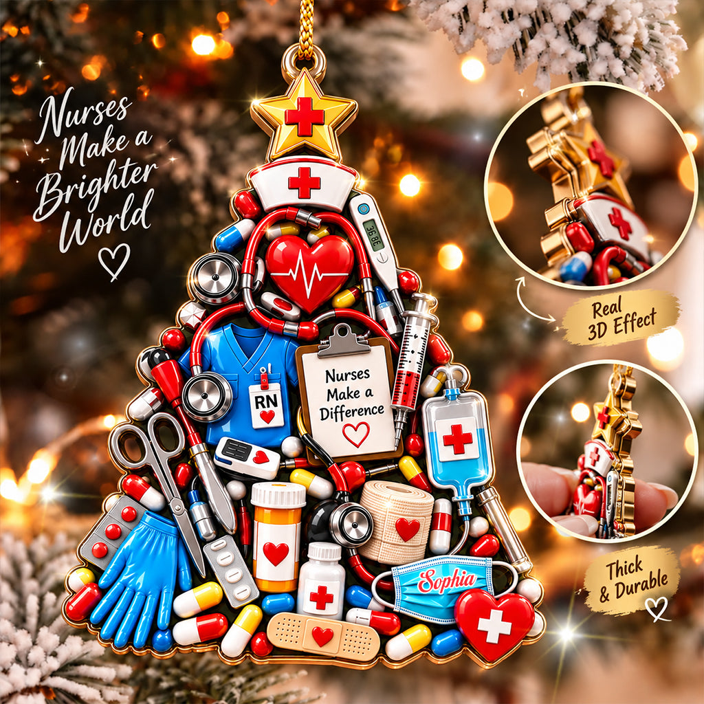 Idée Cadeau Infirmière, Décor de Noël Infirmière - Ornement 3D Personnalisé