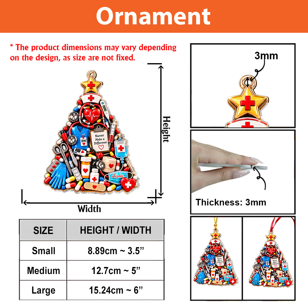 Idée Cadeau Infirmière, Décor de Noël Infirmière - Ornement 3D Personnalisé