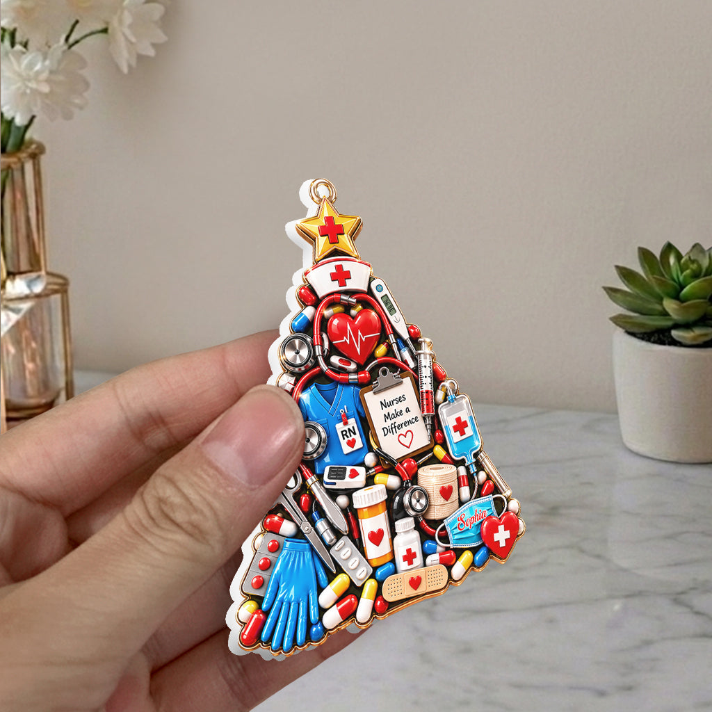 Idée Cadeau Infirmière, Décor de Noël Infirmière - Ornement 3D Personnalisé