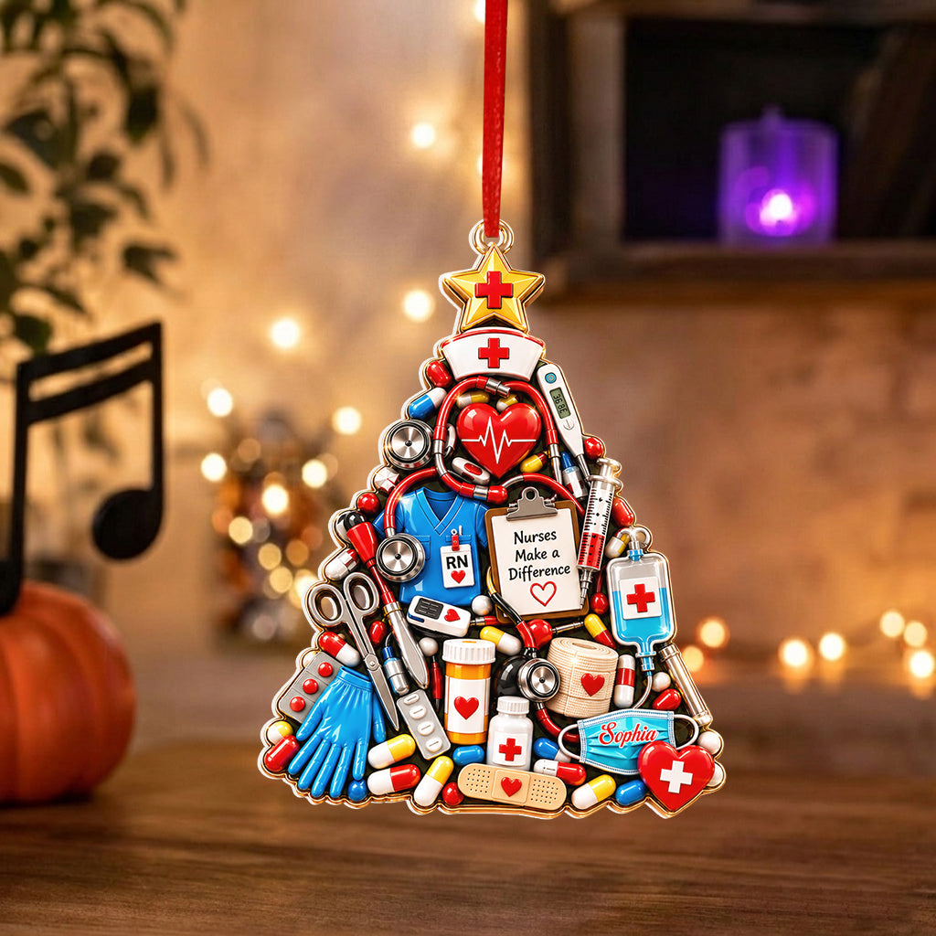Idée Cadeau Infirmière, Décor de Noël Infirmière - Ornement 3D Personnalisé