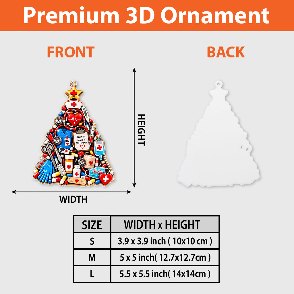 Idée Cadeau Infirmière, Décor de Noël Infirmière - Ornement 3D Personnalisé