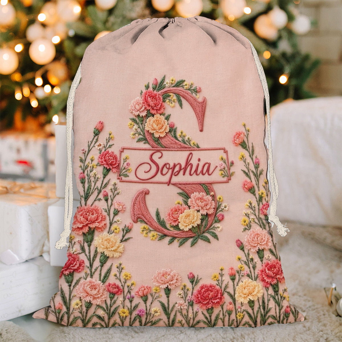 Sac à cordon floral personnalisé pour la famille et les amis - Sac fourre-tout d'amour de soi