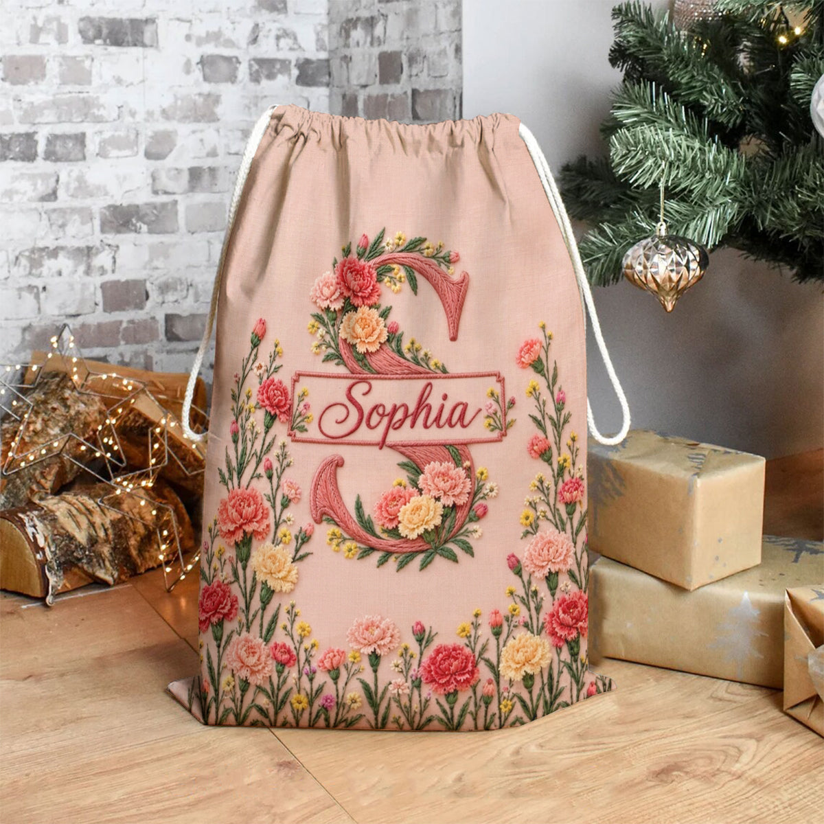Sac à cordon floral personnalisé pour la famille et les amis - Sac fourre-tout d'amour de soi