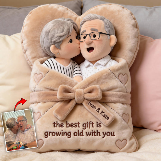 The Best Gift Is Growing Old With You - Personalized Couple Faux Fur Shaped Pillow