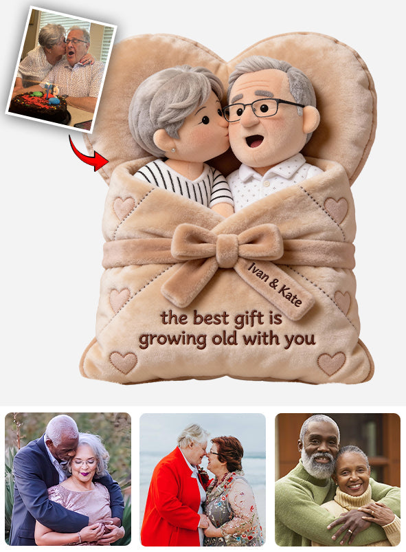 The Best Gift Is Growing Old With You - Personalized Couple Faux Fur Shaped Pillow