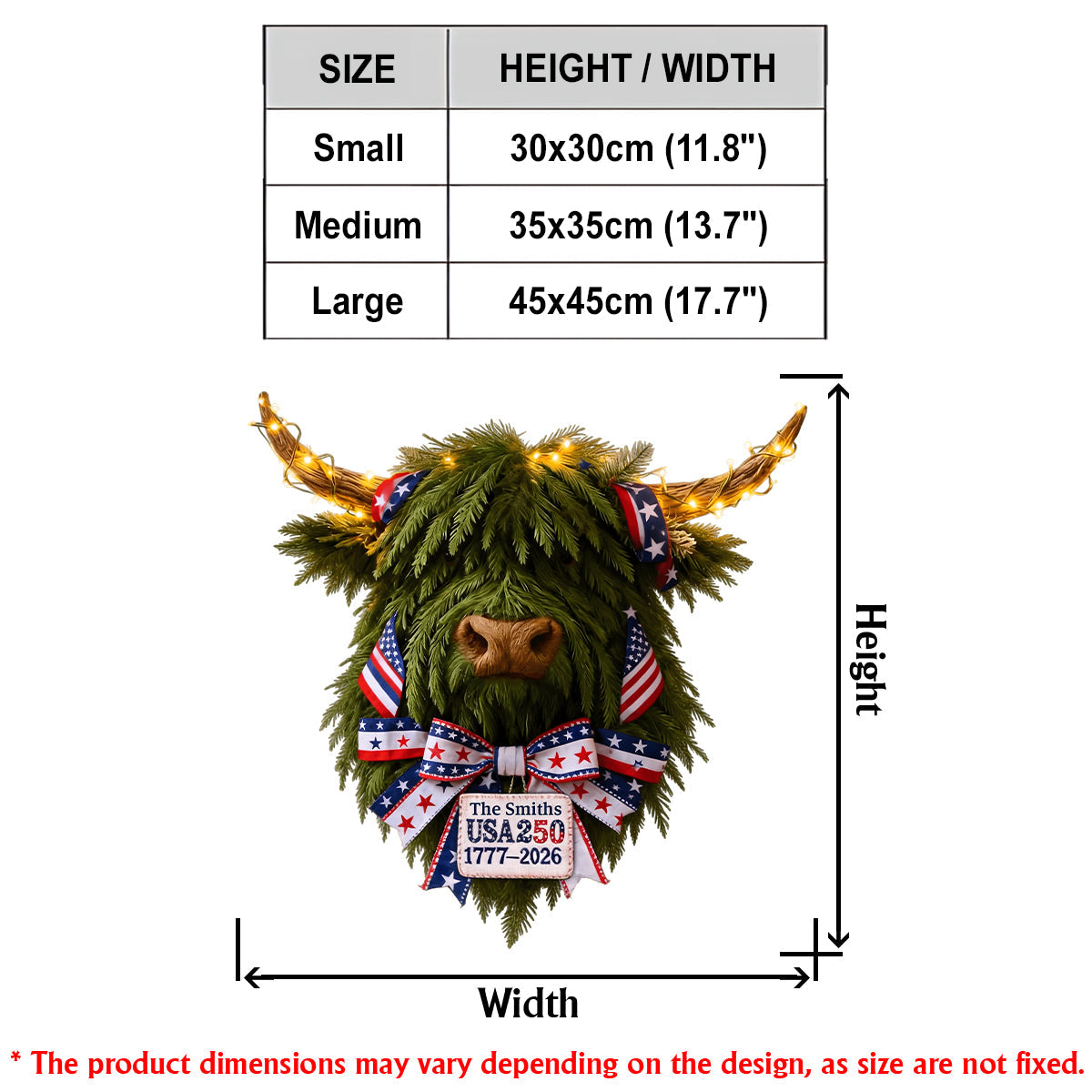 USA 250 Feier - Personalisiertes LED-Licht-Acryl-Schild mit Hochlandrind-Motiv