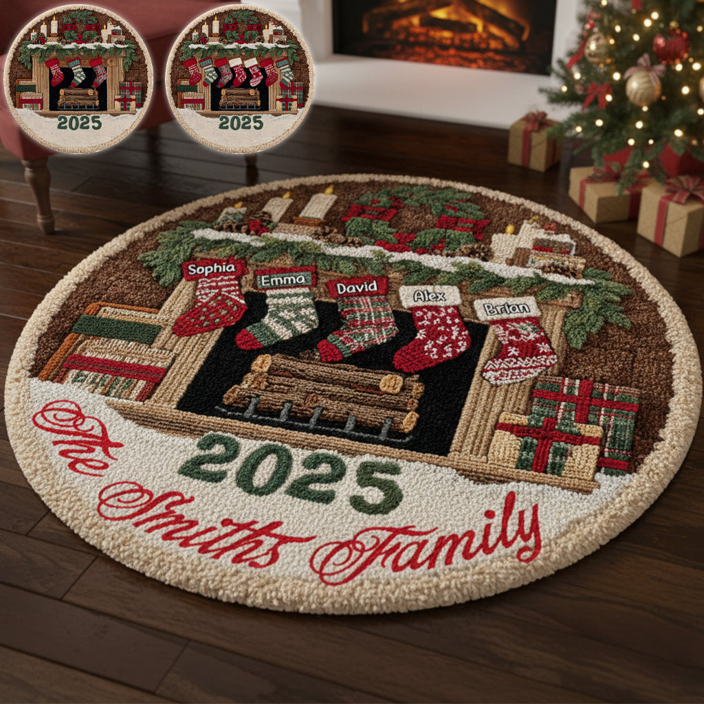 Merry Christmas - Personalized Family Round Rug