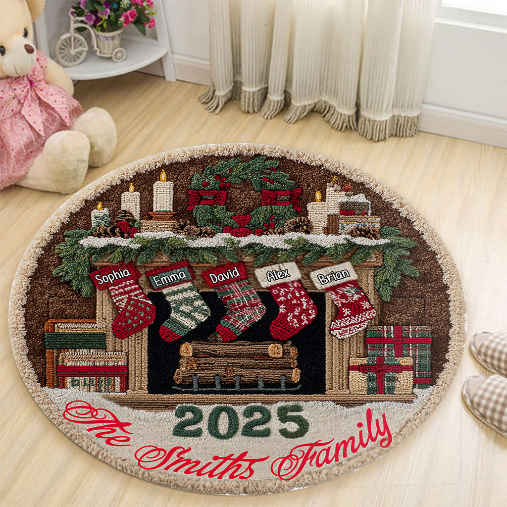 Merry Christmas - Personalized Family Round Rug