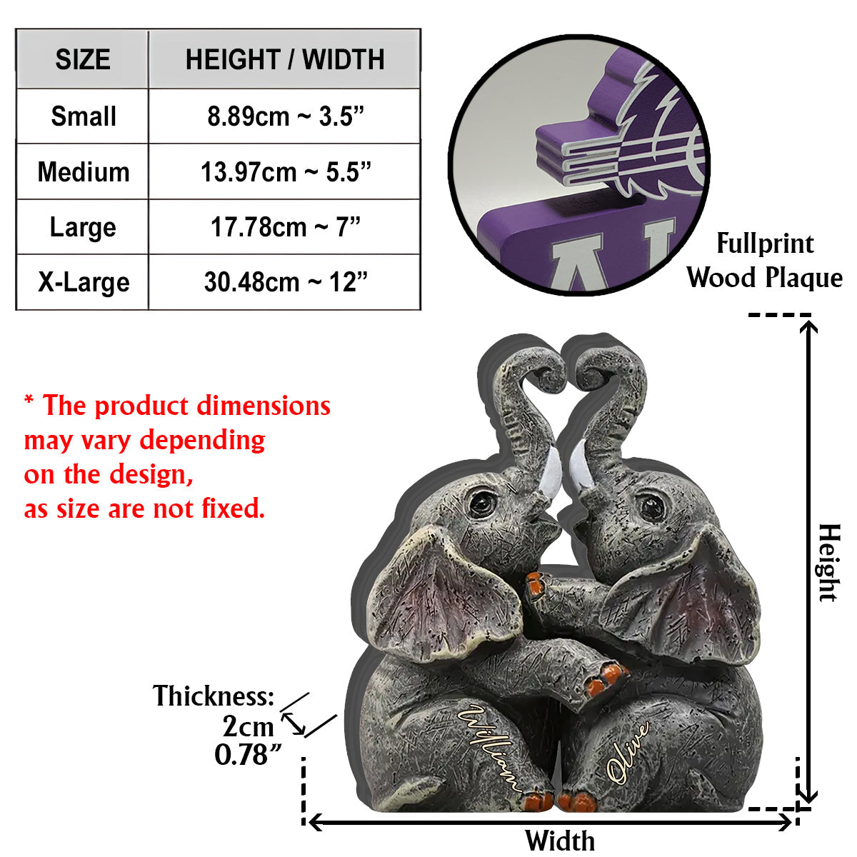 Elephant Anniversary Gifts - Personalized Couple Custom Shaped Wood Plaque