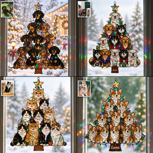 Pet Christmas Tree Stained Glass - Personalized Dog 3D Printed Glass Suncatcher