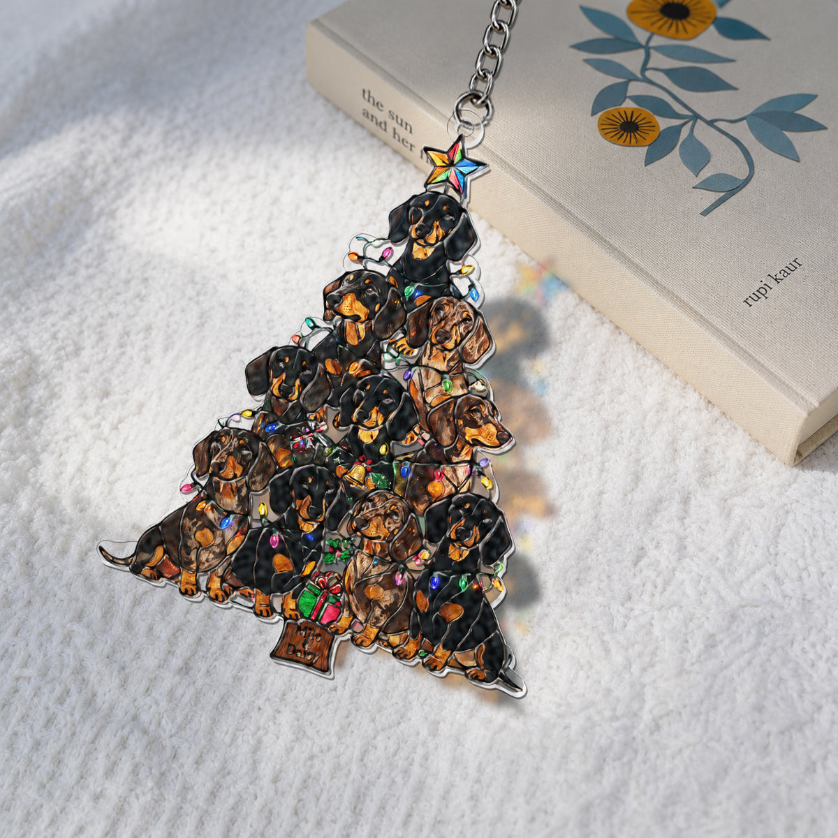 Pet Christmas Tree Stained Glass - Personalized Dog 3D Printed Glass Suncatcher