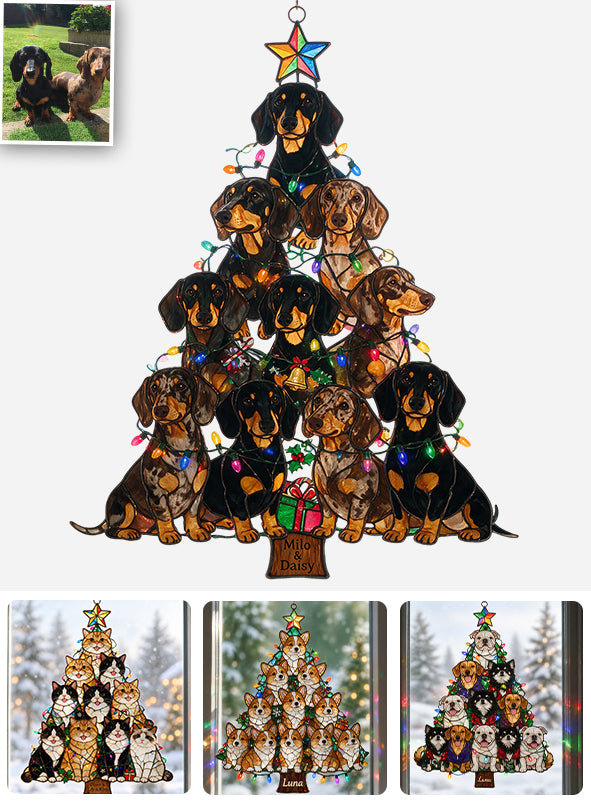 Pet Christmas Tree Stained Glass - Personalized Dog 3D Printed Glass Suncatcher