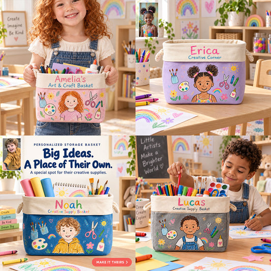 Art Supply Basket For Painting Lover - Personalized Kid Rectangle Storage Basket