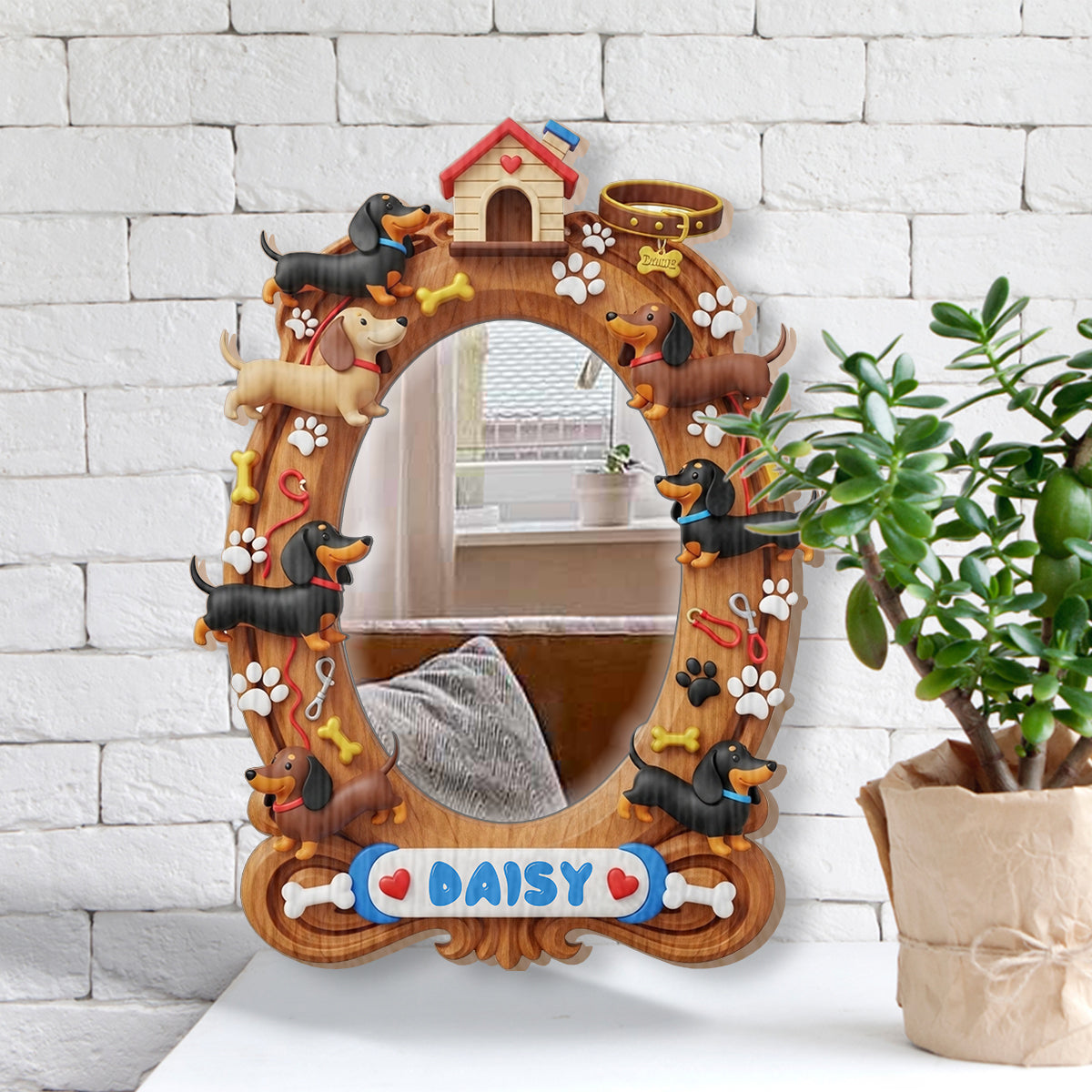 Ich liebe Dackel – Personalisierter Hunde-Wandspiegel