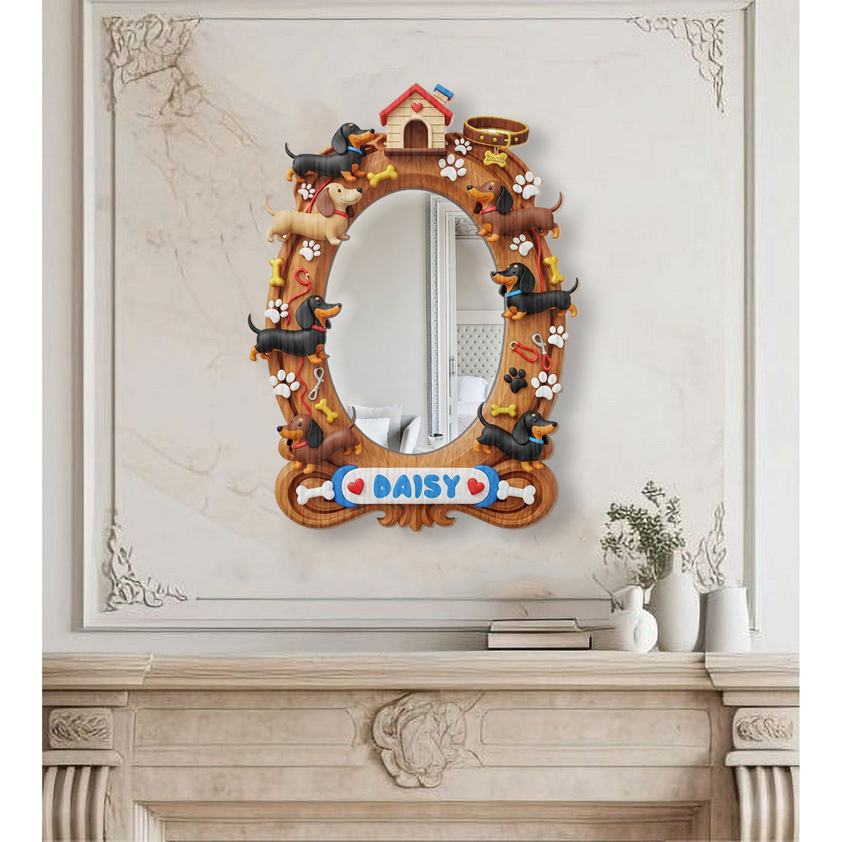 Ich liebe Dackel – Personalisierter Hunde-Wandspiegel