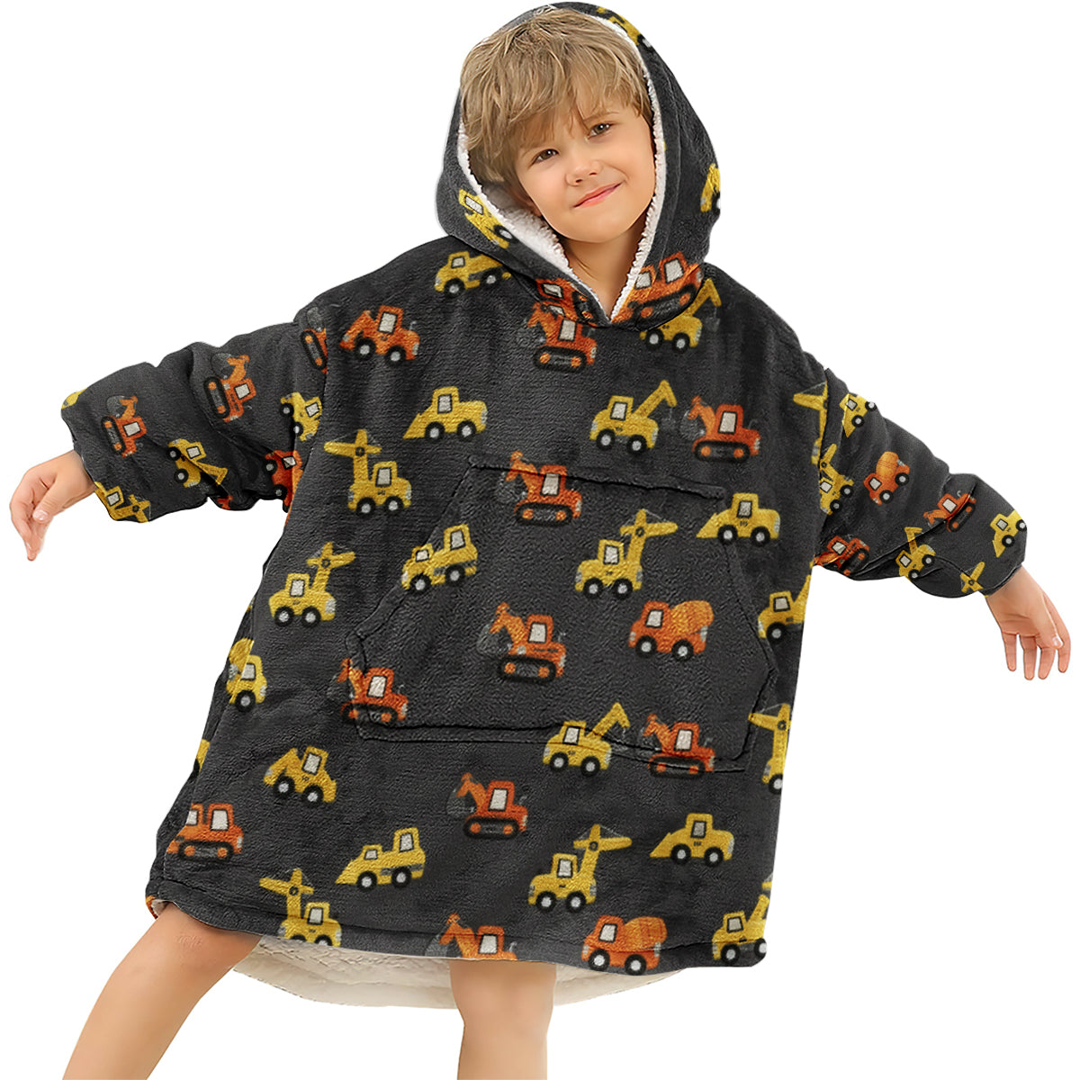 Construction Machines - Personalized Kid Blanket Hoodie