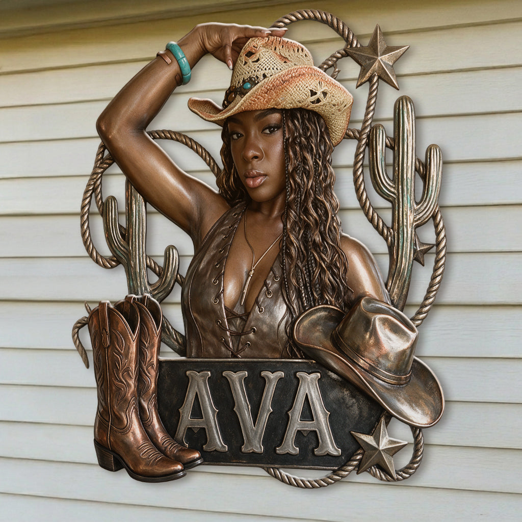 Cowgirl Spirit - Personalized Cowgirl 3D Printed Cut Metal Sign