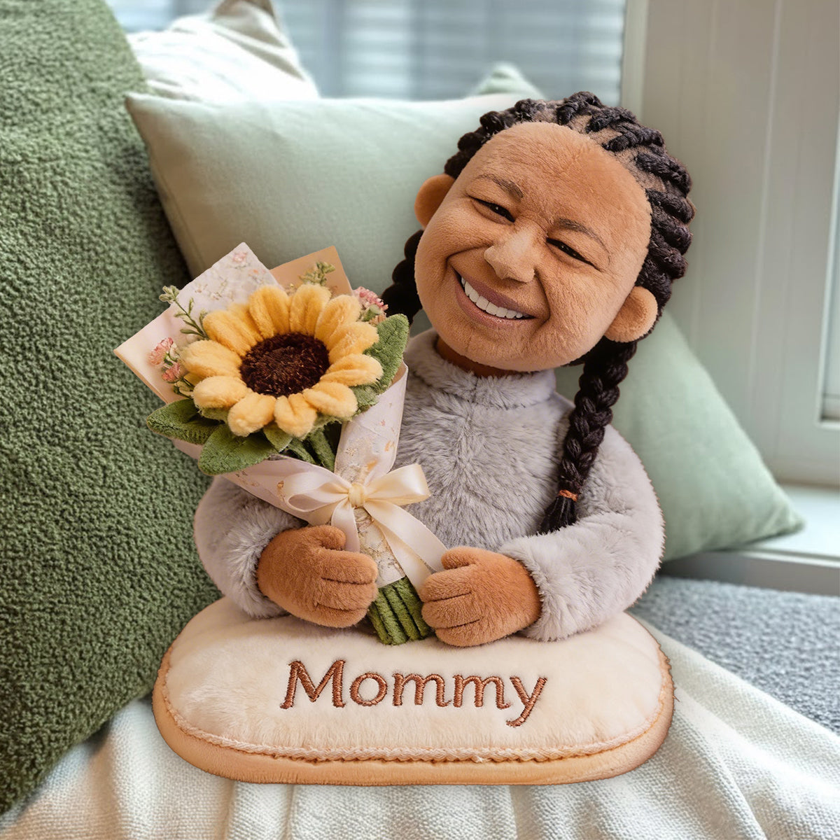 Mom Grandma And Bouquet - Personalized Mother Premium Faux Fur Pillow