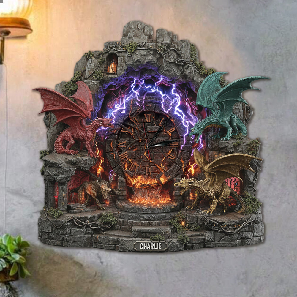 Horloge murale lumineuse LED Dragons fantastiques personnalisée