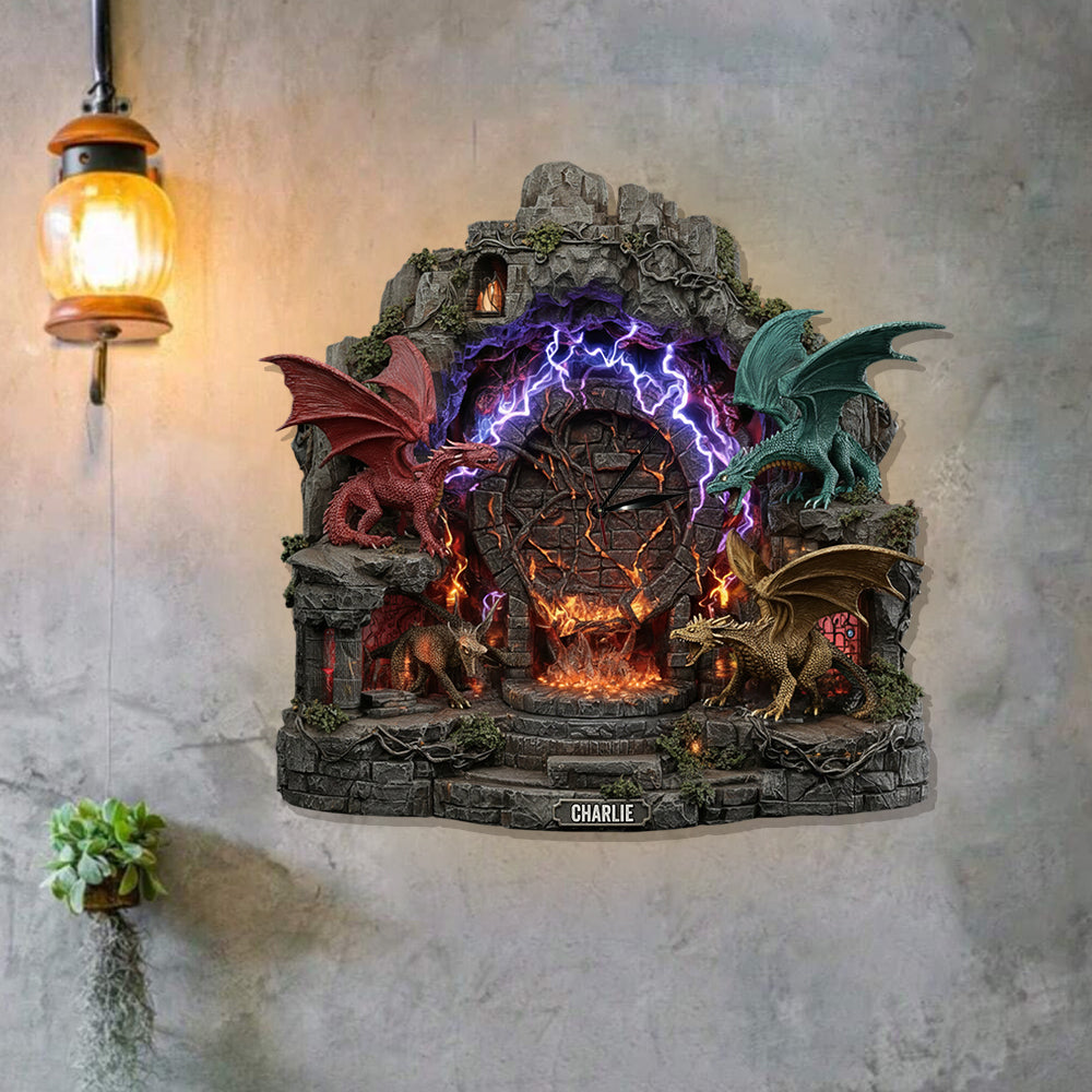 Horloge murale lumineuse LED Dragons fantastiques personnalisée