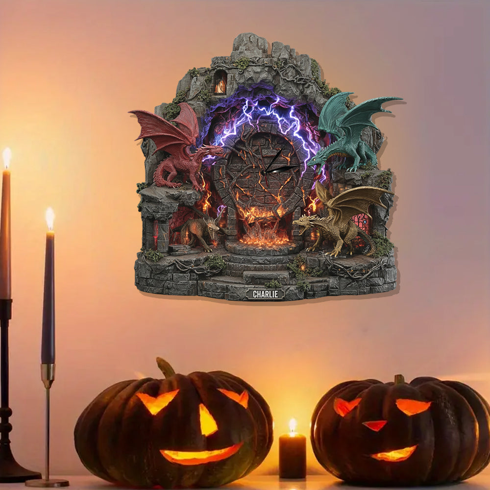 Horloge murale lumineuse LED Dragons fantastiques personnalisée