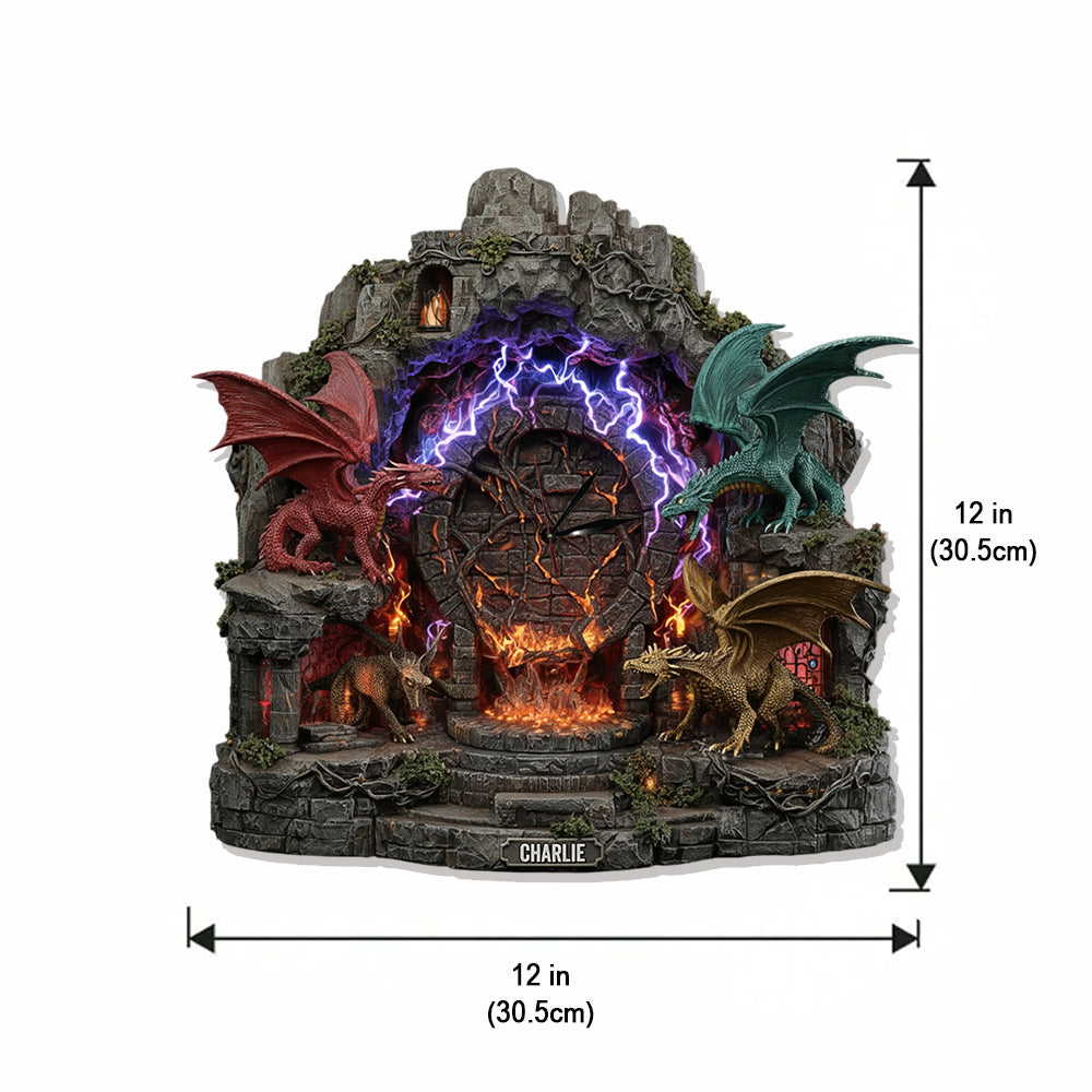 Horloge murale lumineuse LED Dragons fantastiques personnalisée