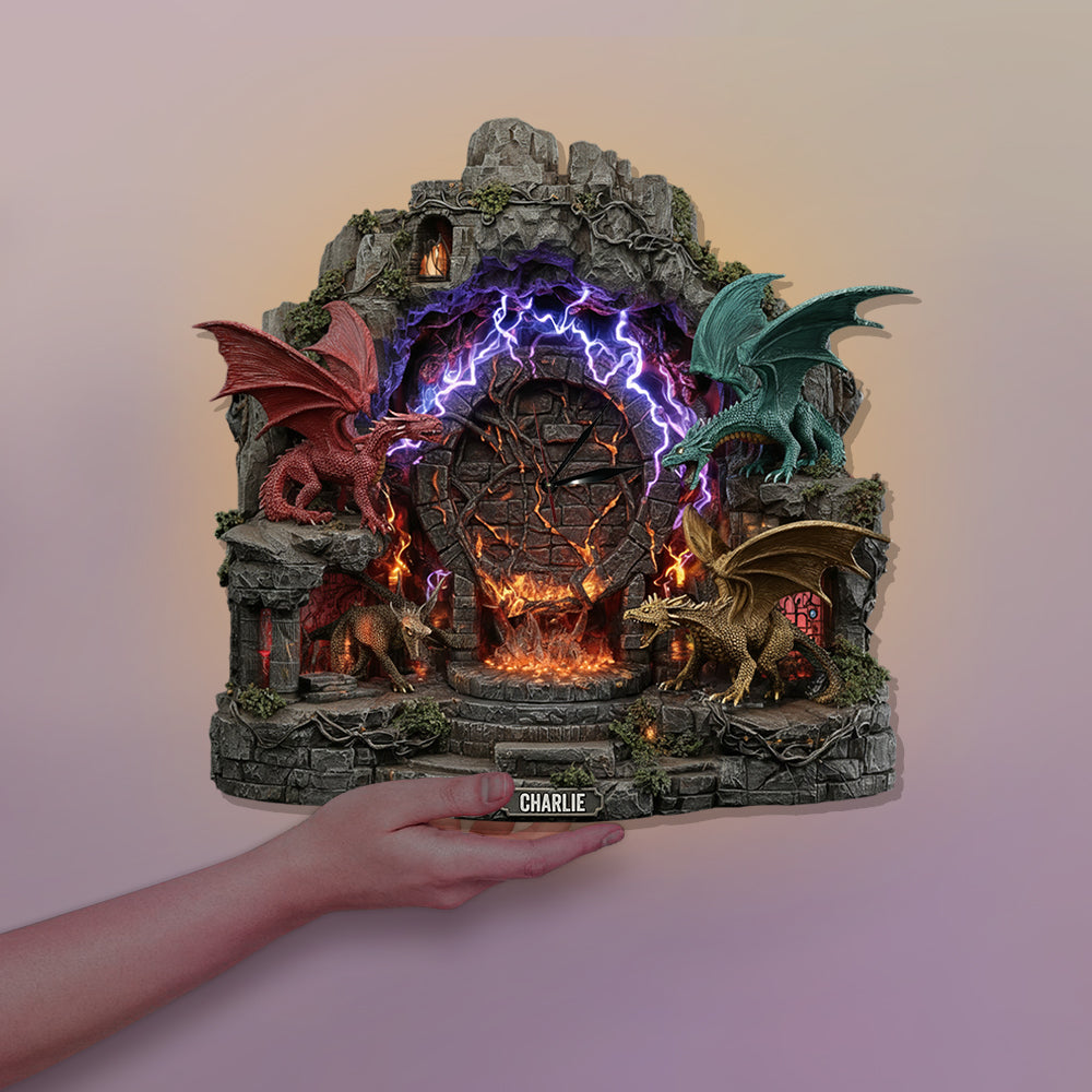 Horloge murale lumineuse LED Dragons fantastiques personnalisée