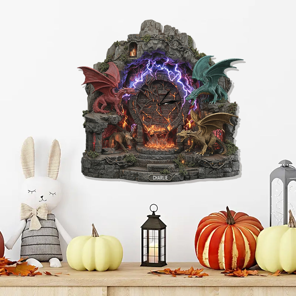 Horloge murale lumineuse LED Dragons fantastiques personnalisée