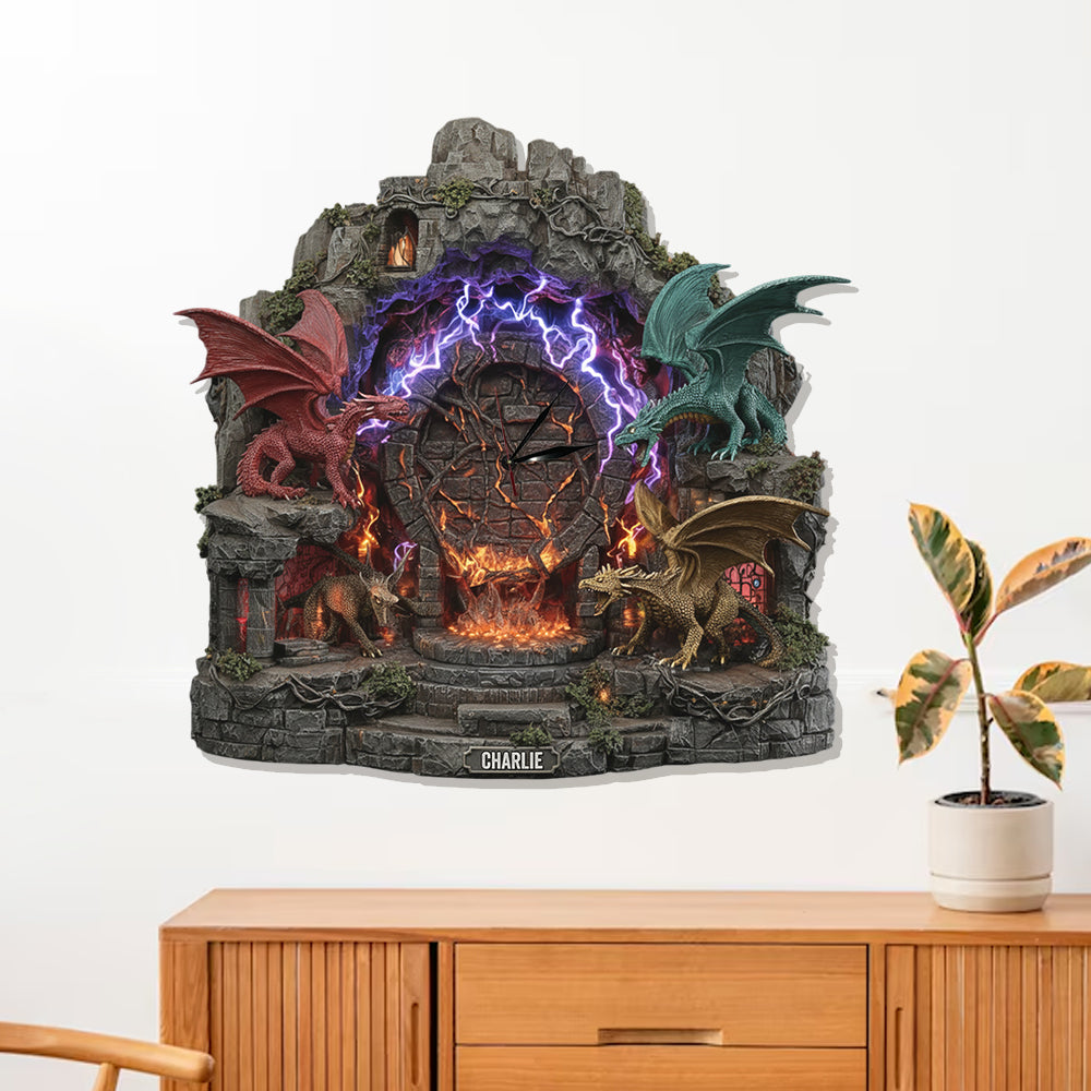 Horloge murale lumineuse LED Dragons fantastiques personnalisée