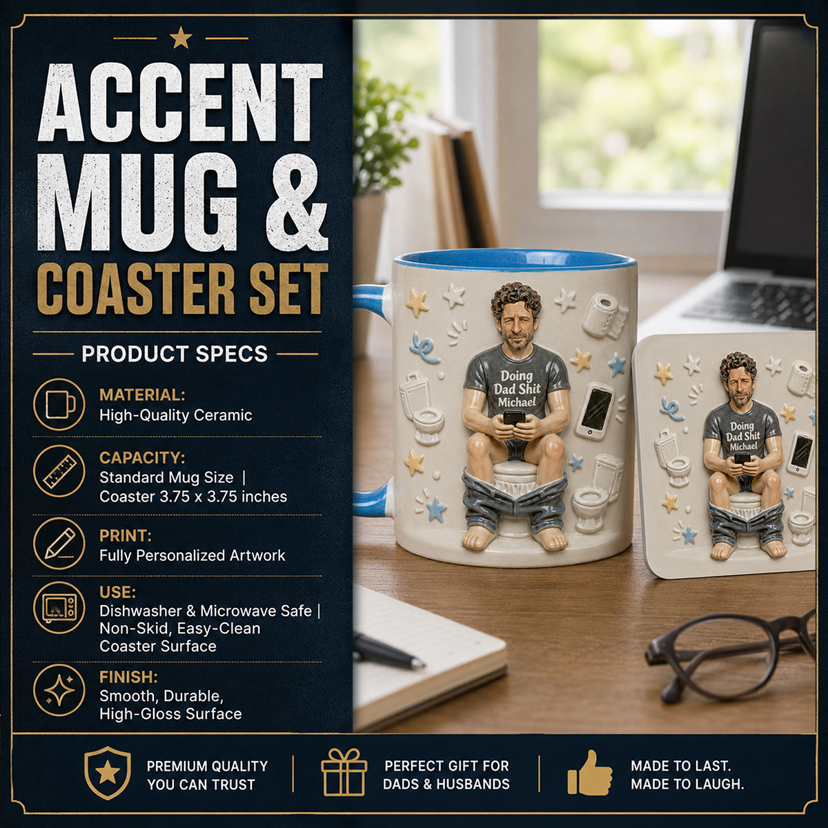 Beste Tageszeit - Personalisierte Vater-Tasse & Untersetzer