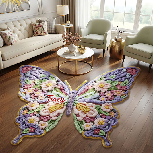 Flower Butterfly - Personalized Butterfly Non-Slip Tufted Rug