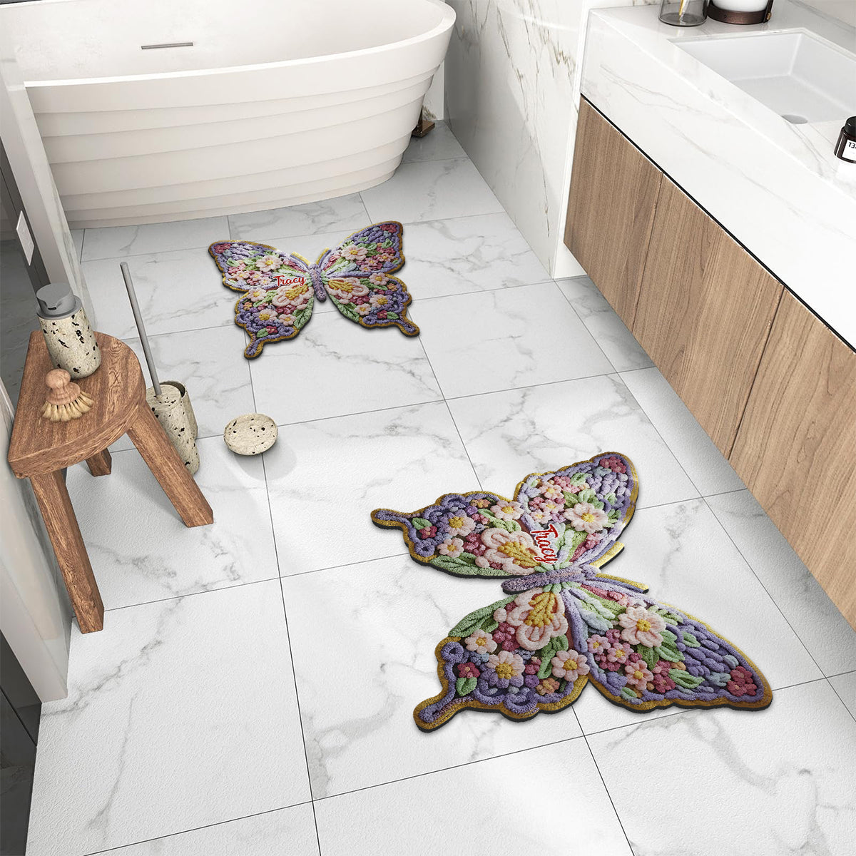 Flower Butterfly - Personalized Butterfly Non-Slip Tufted Rug