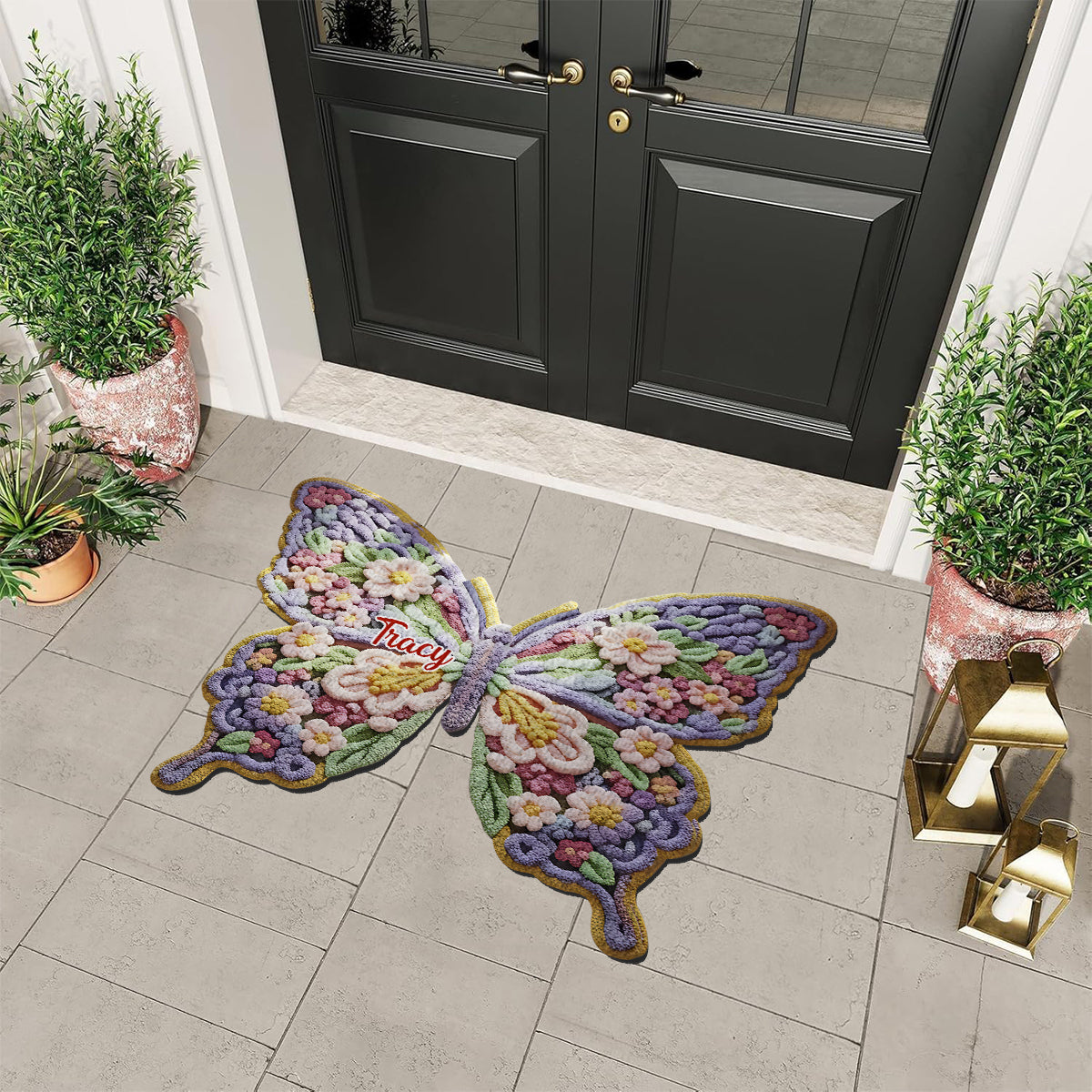 Flower Butterfly - Personalized Butterfly Non-Slip Tufted Rug