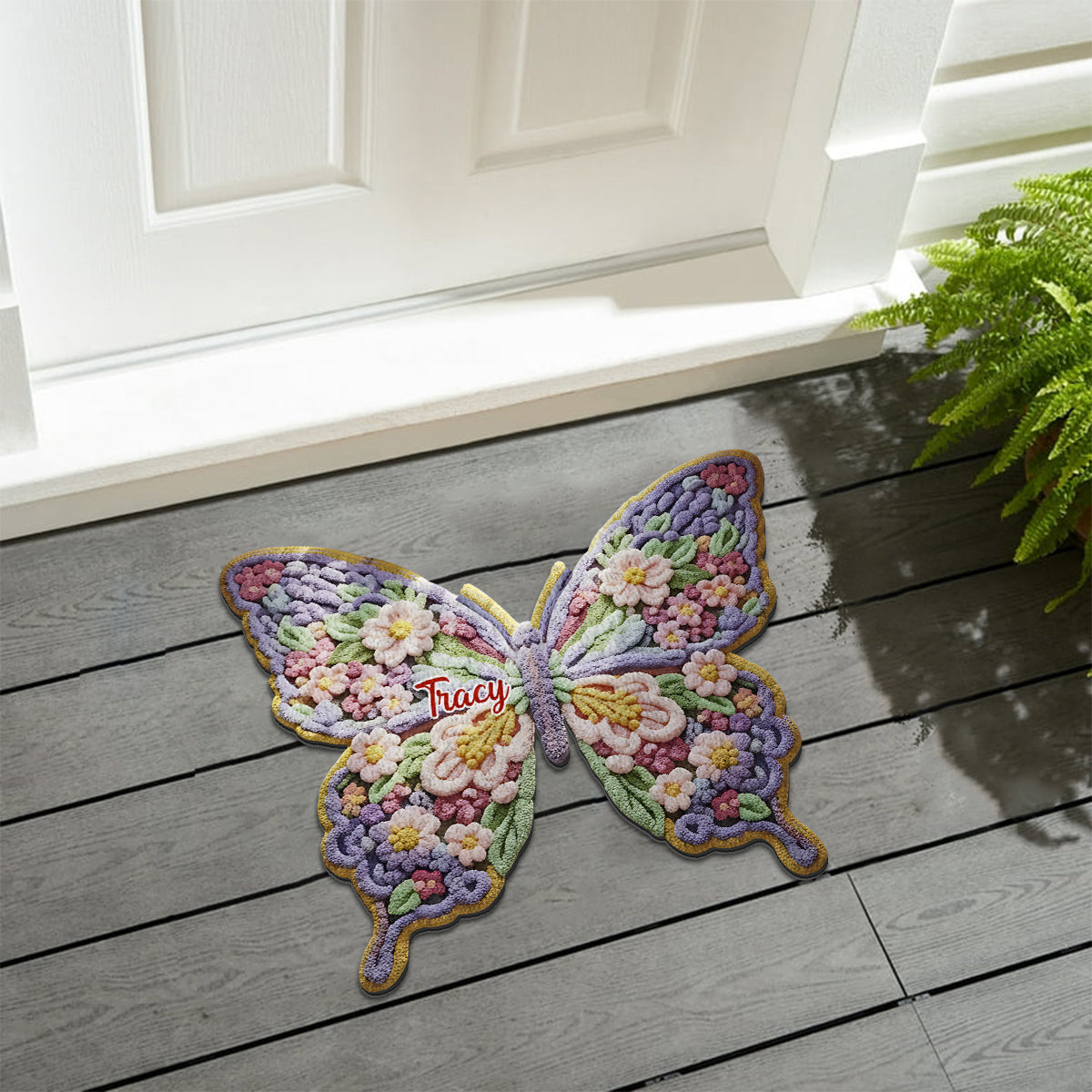 Flower Butterfly - Personalized Butterfly Non-Slip Tufted Rug