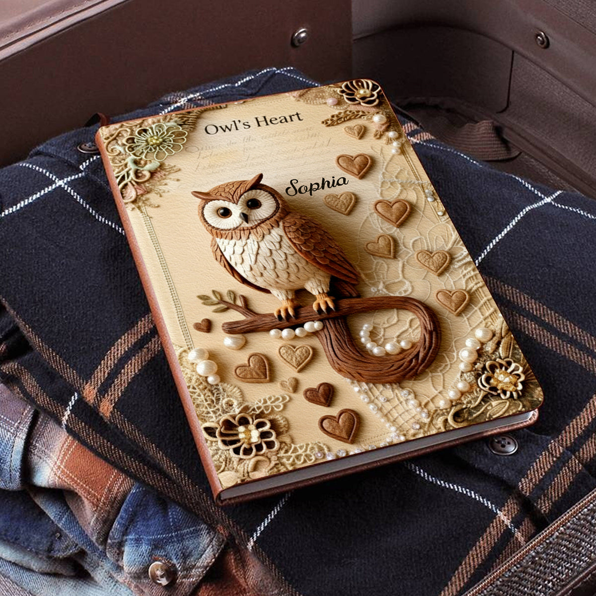Le Cœur du Hibou - Carnet en cuir personnalisé avec hibou
