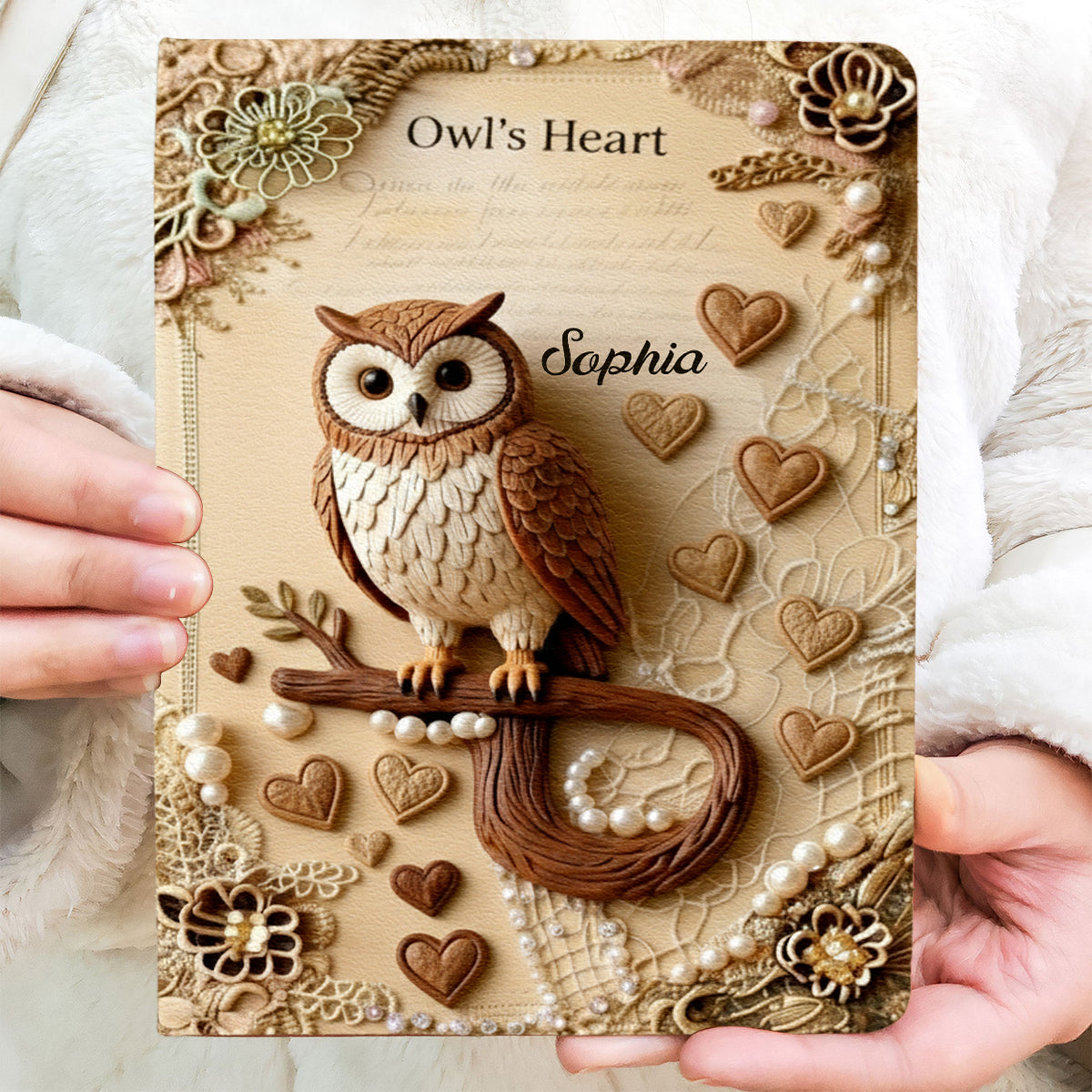 Le Cœur du Hibou - Carnet en cuir personnalisé avec hibou