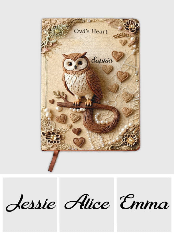 Le Cœur du Hibou - Carnet en cuir personnalisé avec hibou