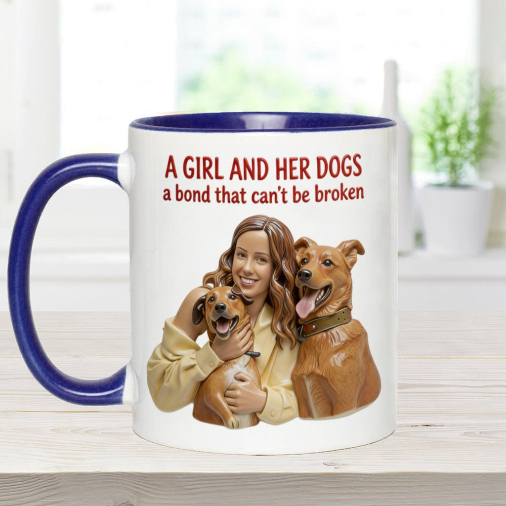 A Girl & Her Dogs Has Unbreakable Bond - Personalized Dog Accent Mug