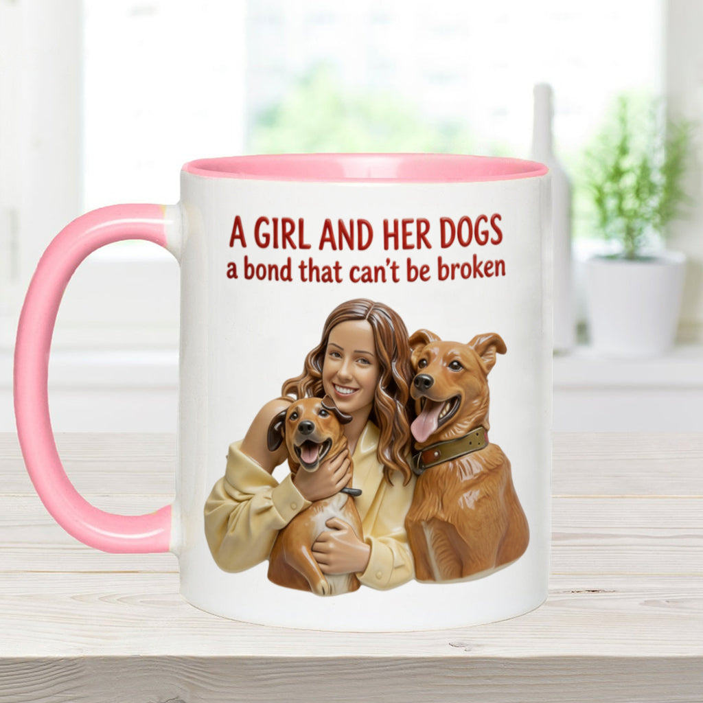 A Girl & Her Dogs Has Unbreakable Bond - Personalized Dog Accent Mug