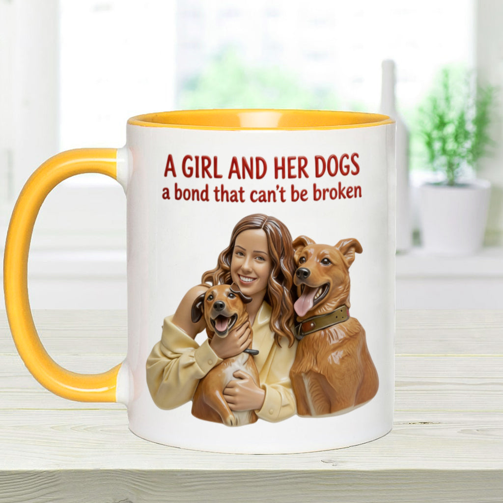 A Girl & Her Dogs Has Unbreakable Bond - Personalized Dog Accent Mug