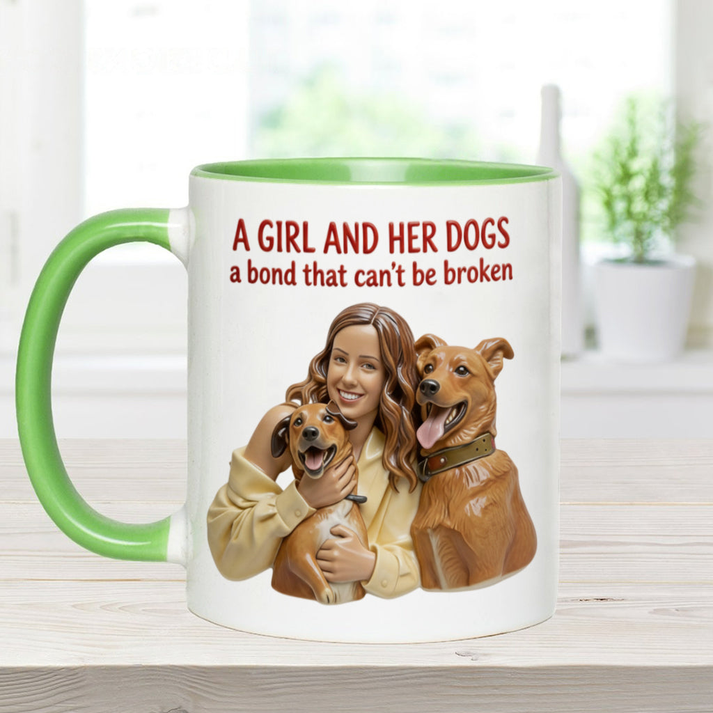 A Girl & Her Dogs Has Unbreakable Bond - Personalized Dog Accent Mug