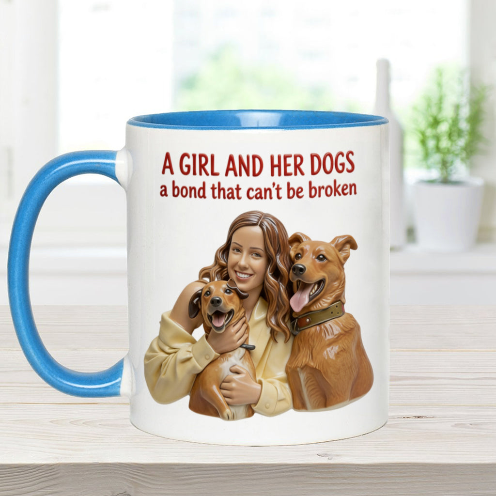 A Girl & Her Dogs Has Unbreakable Bond - Personalized Dog Accent Mug