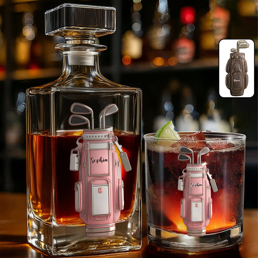 Coffret carafe à whisky de golf personnalisée avec nom - Cadeau de luxe pour golfeur