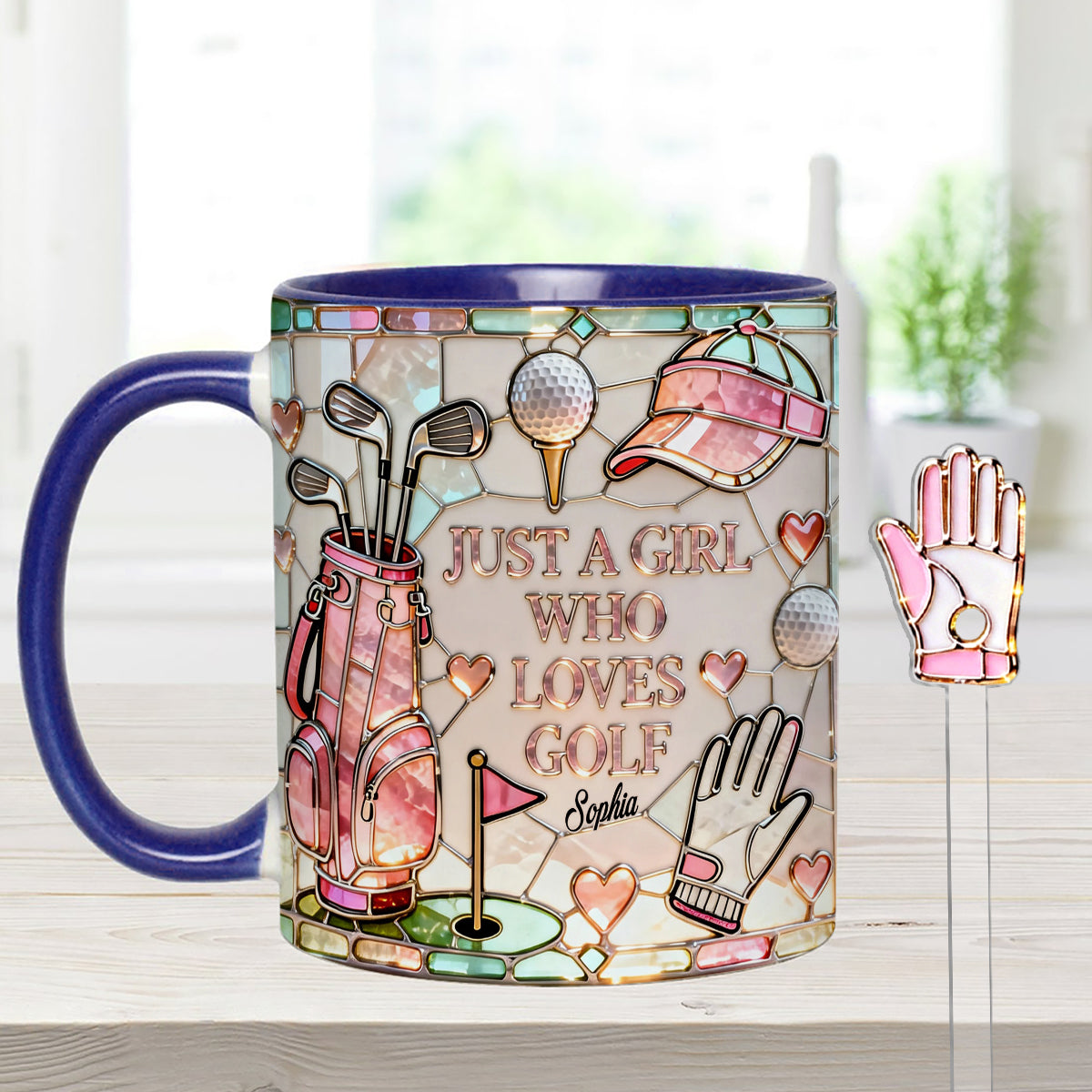 Just A Girl Who Loves Golf - Personalized Golf Set Accent Mug with Acrylic Stirrers