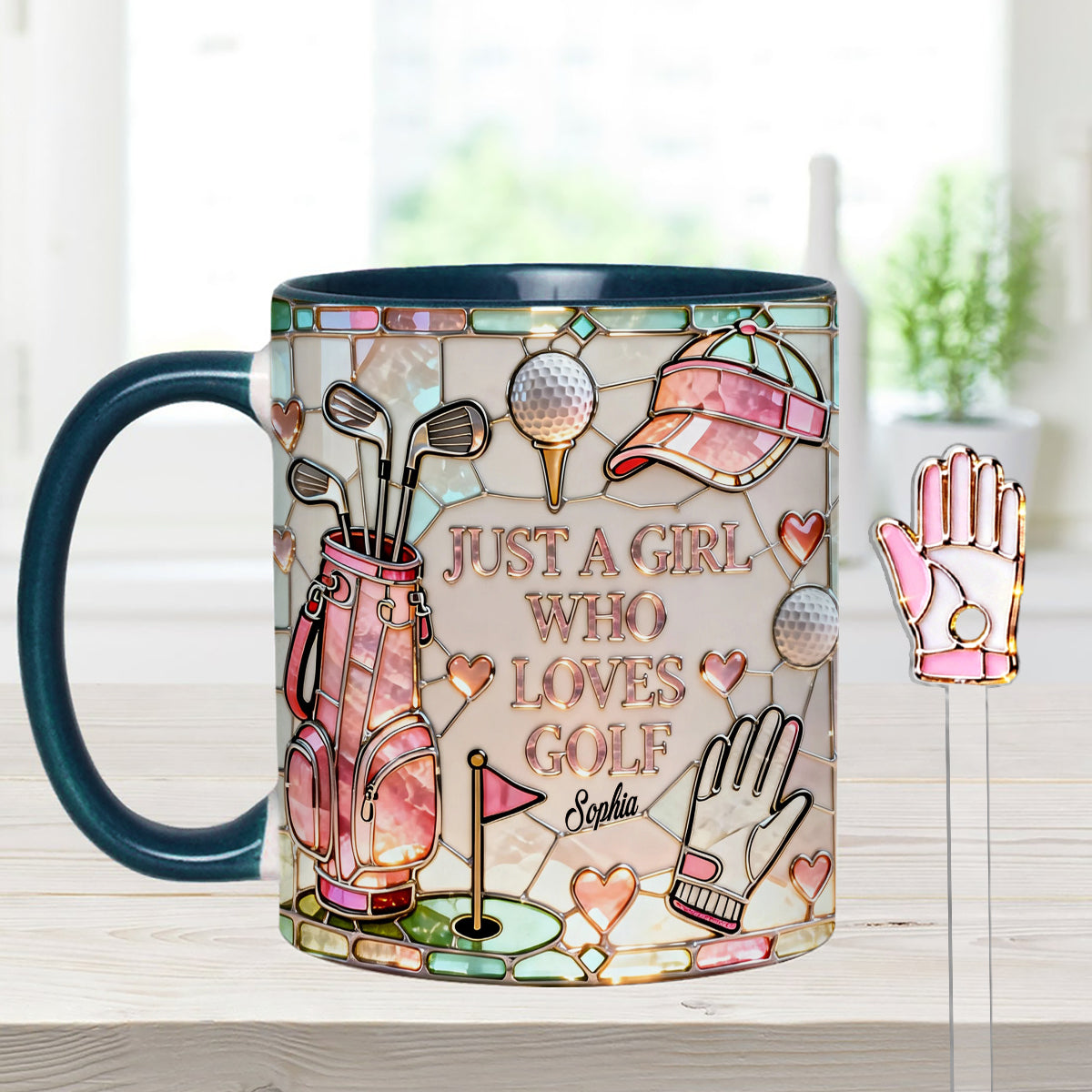 Just A Girl Who Loves Golf - Personalized Golf Set Accent Mug with Acrylic Stirrers