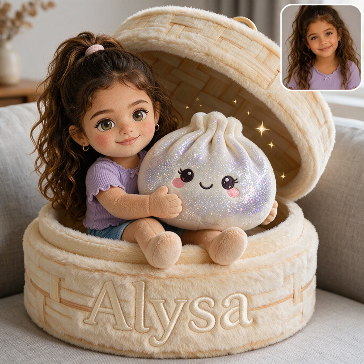 Das Lustige Mystery-Dumpling für Kinder - Personalisierbares Premium-Faux-Fur-Kissen